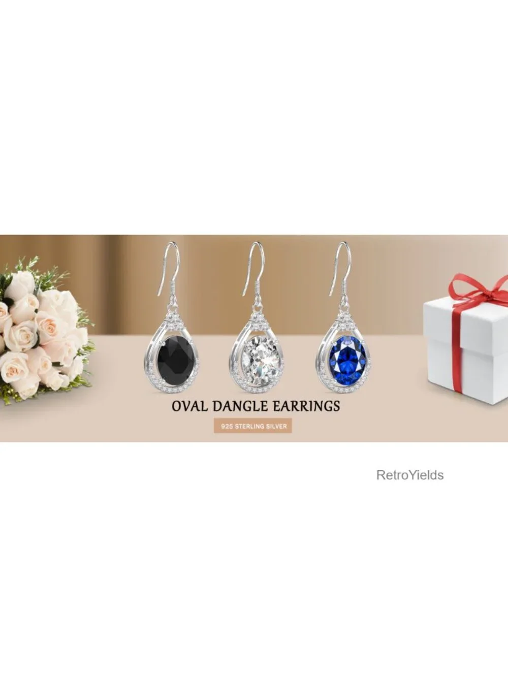 Oval Cut CZ Drop Dangle Earrings 18K White Gold Plated Sterling Silver